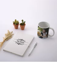 Kişiye Özel Beyaz Defter Kalem Fotoğraflı Kupa Seti
