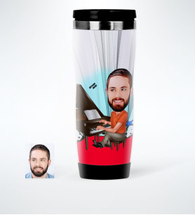 BK Gift Kişiye Özel Bay Piyanist Karikatürlü Çelik Termos Bardak  1