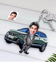 BK Gift Kişiye Özel Erkek Peugeot 3008 Figürlü Plakalı Ahşap Karikatür Anahtarlık-1 (Beyaz)