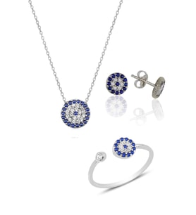 Söğütlü Silver Gümüş rodyumlu nazar modeli üçlü set