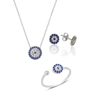 Söğütlü Silver Gümüş rodyumlu nazar modeli üçlü set
