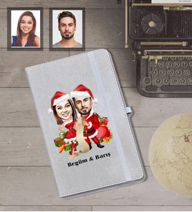 Kişiye Özel Yılbaşı Sevgili Karikatürlü Gri Defter Model-3