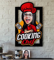 BK Gift Kişiye Özel Bayan Chef Karikatürlü 3D Ahşap Tablo-11