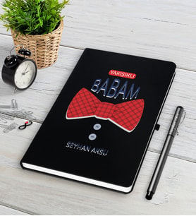 BK Gift Kişiye Özel Yakışıklı Babam Siyah Defter Kalem Seti-6