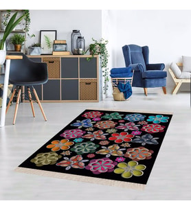 Çiçek Desenli Dijital Baskı Yıkanabilir Modern Salon Halı ve Yolluk (Karışık)