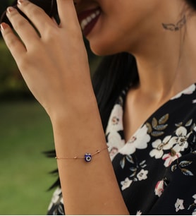 Papatya Silver 925 Ayar Top Zincirli Nazar Boncuklu Gümüş Bileklik