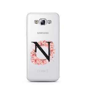 Pembe Çiçekli Harf Tasarım Süper Şeffaf Silikon Telefon Kılıfı Samsung E7 N-Harf