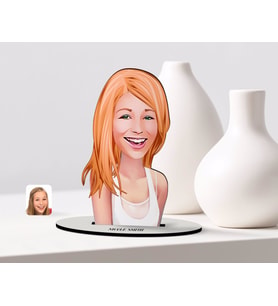 BK Gift Kişiye Özel Kadın Karikatürlü Ahşap Biblo Model-37 (Beyaz)