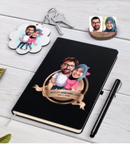 BK Gift Kişiye Özel Yılın En Mükemmel Çifti Karikatürlü Siyah Defter Kalem ve Anahtarlık Hediye Seti-58 (Model 1)