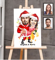 Kişiye Özel Yılbaşı Sevgili Karikatürlü Ahşap Tablo 30x47 Model-2