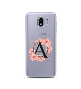 Pembe Çiçekli Harf Tasarım Süper Şeffaf Silikon Telefon Kılıfı Samsung J4 A-Harf