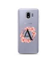 Pembe Çiçekli Harf Tasarım Süper Şeffaf Silikon Telefon Kılıfı Samsung J4 A-Harf