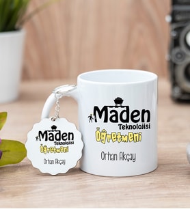 Maden Teknolojisi Öğretmeni Beyaz Kupa Bardak Ve Anahtarlık Set