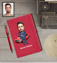 Kişiye Özel Patron Karikatürlü  Kırmızı Defter Kalem Hediye Seti Bay-15