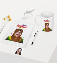 BK Gift Kişiye Özel Tesettürlü Bayan Öğretmen Temalı Karikatürlü Beyaz Defter Kalem Kupa Seti - 3