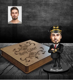 Kişiye Özel Pilot Karikatürlü Ahşap Biblo Kutulu Bay-2