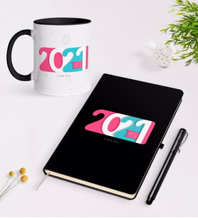BK Gift Kişiye Özel 2024 Mutlu Yıllar Siyah Defter Kalem ve Kupa Seti-6 (Model 1)