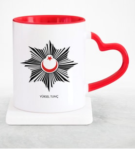 BK Gift Kişiye Özel Mesleki Polis Kırmızı Kalpli Kupa Bardak  1