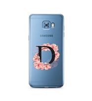 Pembe Çiçekli Harf Tasarım Süper Şeffaf Silikon Telefon Kılıfı Samsung C5 Pro   