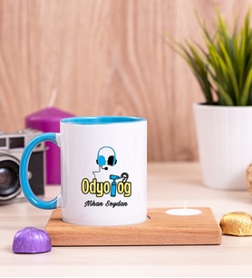 Odyolog Ahşap Altlıklı Mumlu Mavi Kupa Bardak