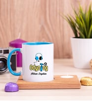 Odyolog Ahşap Altlıklı Mumlu Mavi Kupa Bardak