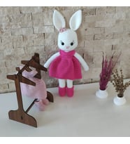 Amigurumi Organik El Örgüsü Sevimli Kız Tavşan (Fuşya)