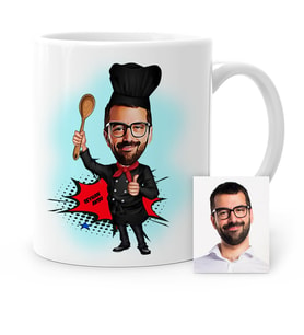 BK Gift Kişiye Özel Chef Karikatür Beyaz Kupa Bardak  1