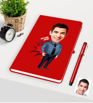 BK Gift Kişiye Özel Bay Polis Karikatürlü Kırmızı Defter Kalem Seti - 3