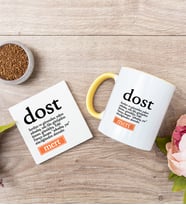 Dost Kelime Anlamı Sarı Kupa Bardak Ve Bardak Altlığı Seti