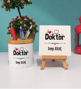 Doktor Hediye Kalemlik ve Dekoratif Taş Baskı Hediye Seti