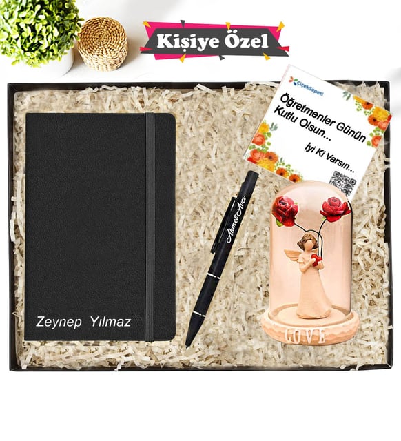 Kişiye Özel Deri Ajanda & Kalem & Peri Kızı Fanus Kutulu Hediye Seti