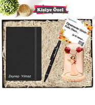 Kişiye Özel Deri Ajanda & Kalem & Peri Kızı Fanus Kutulu Hediye Seti