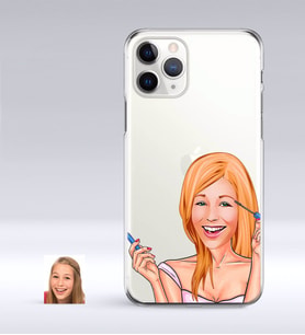 BK Gift Kişiye Özel Bayan Karikatürlü iPhone 11 Pro İnce Şeffaf Silikon Telefon Kapağı-21 (Beyaz)