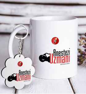 BK Gift Kişiye Özel Mesleki Anestezi Uzmanı Beyaz Kupa ve Anahtarlık Hediye Seti (Model 1)