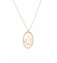 Allah Lafzı Taşlı 14 K Altın Kaplama Kadın Kolye (Rose)