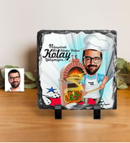 BK Gift Kişiye Özel Bay Kebapçı Ustası Karikatürlü Dekoratif Doğal Taş  1