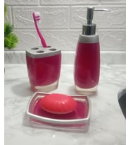 PL9039	GRİ PEMBE 3 LÜ BANYO SETİ POLİRESİN