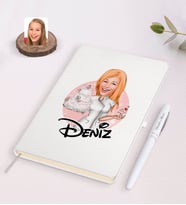 BK Gift Kişiye Özel Kadın Aşçı Karikatürlü Beyaz Defter ve Kalem Hediye Seti-3