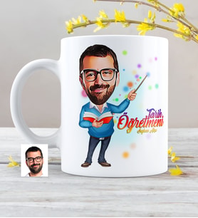 BK Gift Kişiye Özel Bay Öğretmen Karikatürlü Beyaz Kupa Bardak  3