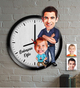 BK Gift Kişiye Özel Baba Oğul Karikatür Ahşap Duvar Saati  8