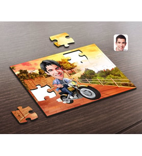 BK Gift Kişiye Özel Erkek Motorcu Karikatürlü Ahşap Puzzle-1