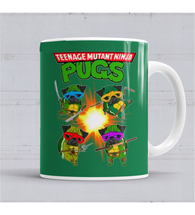 Ninja Pugs Ninja Kaplubağalar Kupa Bardak Porselen