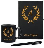 Kişiye Özel Olarak Hazırlanmış Siyah Defter Kupa Kalem Seti