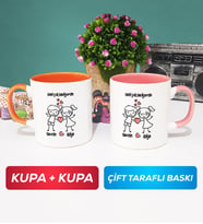 İkili Kişiye Özel Sevgililer Günü Hediyesi Kupa Bardak Turuncu Pembe