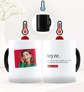 BK Gift Kişiye Özel Fotoğraflı Teyze Anlamı Sihirli Kupa Bardak - 2 (Siyah)
