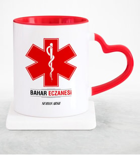BK Gift Kişiye Özel Mesleki Eczane Kırmızı Kalpli Kupa Bardak  3