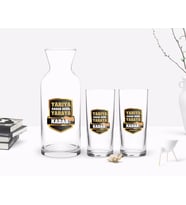 BK Gift Kişiye Özel Renkli Baskılı Yarıya Kadar Değil Yaraya Kadar Tasarımlı İkili Rakı Bardağı ve Karaf Hediye Seti-5 (Model 1)