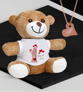 BK Gift Kişiye Özel Sevgililer Temalı Peluş Ayıcık ve Rose Kalp Kolye Set - 89