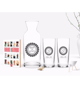 BK Gift Kişiye Özel Renkli Baskılı İsimli İkili Rakı Bardağı Karaf ve Cep Kitabı Hediye Seti-2 (Model 1)