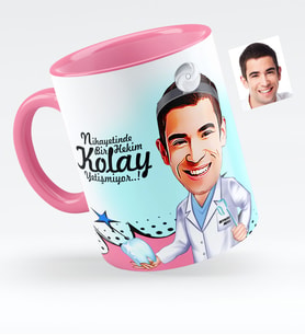 BK Gift Kişiye Özel Bay Diş Hekimi Karikatürlü Pembe Kupa Bardak  3